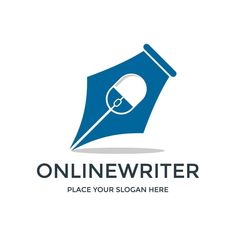 an image of a pen and paper with the word online writer on it, logo design