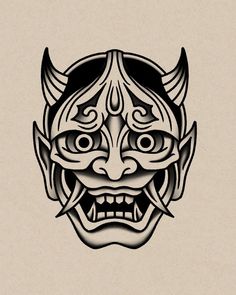 Japanese Face Mask Tattoo, Demon American Traditional Tattoo, American Traditional Hannya Mask, Omni Mask Tattoo Design, Traditional Tattoo Art Japanese, Old School Tattoo Men Ideas Traditional Styles, Trad Japanese Tattoo, Japanese Traditional Tattoo Design, Japanese Oni Tattoo