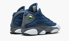 The Air Jordan 13 “Flint 2020” is the 2020 release of the beloved original colorway.  Appearing alongside other original colorways in the late-90s, the “Flint” makeup is one of the most coveted looks of the Jordan 13 despite the fact that it does not employ the team uniform colors of the Chicago Bulls.  Nicknamed after the “Flint Grey” nubuck material that appears on the mudguard, mid-panel, and heel, the shoe features true-to-original styling elements including French Blue ballistic mesh with r Drippy Shoes, Jordan 13 Flint, Jordans Retro, Jordan Shoes Girls, Air Jordan 13 Retro, Jordan Basketball, Fitting Room, Jordan 13 Retro, Jordan 23