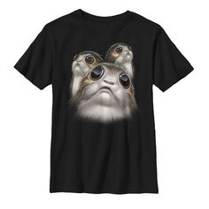 a black t - shirt with an image of a dog's face and eyes