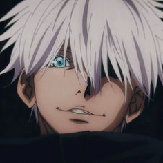 an anime character with white hair and blue eyes