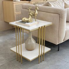 Our end table is made of sintered stone and metal frame that can withstand high temperatures and load heavy items you can safely place your hot/iced coffee, milk, and tea, on it, and It won't deform. Versatile usage, like an end table, chair side table, sofa side table, and sitting room table to hold some small items. You can place it in the living room, bedroom, balcony, sofa side, poolside, etc. Everly Quinn | Everly Quinn Ratesha 17.5" Square Side End Table Marble Accent Small Table 2 Tier St Bedside Table Round, Marble Top End Tables, Storage Living Room, Table Marble, Side Table Decor, Metal End Tables, Minimalist Tables, Table Decor Living Room, Side End Table