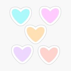 four pastel hearts sticker set on a white background, with the colors pink, blue, yellow, and green