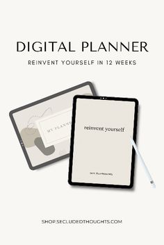 a digital planner with the text reinvent yourself in 12 weeks on it and an image of