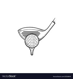 a golf ball on a tee with a club in the back hand drawn outline style