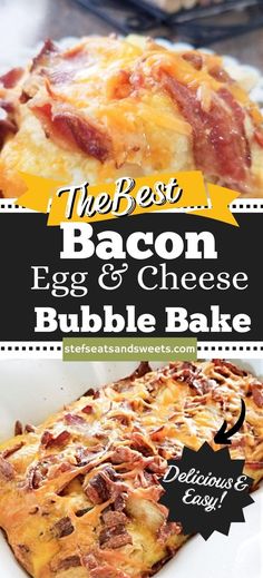 bacon egg and cheese bubble bake on a plate with text overlay that reads the best bacon egg and cheese bubble bake