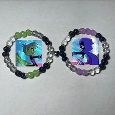 ✧ Made To Order!!  ✧ Price is for both bracelets. ✧ Teen Titans Go inspired! ✧ Couples/friends matching bracelets. ✧ Bracelets are double looped and have glued closures for extra security! ✧ 7.5 inches. Friendship Bracelets For 3, Sullivan Y Boo, Batman Bracelet, Character Bracelets, Boy Bracelets, Beast Boy And Raven, Aesthetic Jewellery, Couples Bracelets, Bff Bracelets