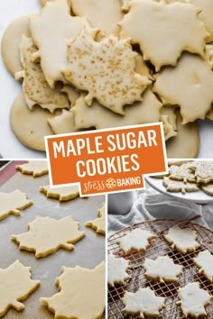 maple sugar cookies are cooling on a rack and in the process of being cut up