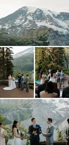 a couple getting married at their wedding in the mountains