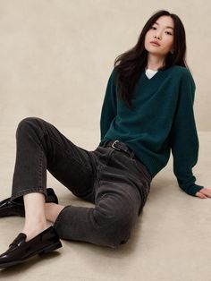 Cozy Vee-Neck Sweater | Banana Republic Factory Arm Cuffs, New Sweater, Arm Cuff, Banana Republic Sweater, Banana Republic Factory, Fall Fashion Trends, Mock Neck Sweater, Teal Colors, Sweaters Oversized