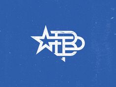 a blue background with white letters and a star in the middle that says btb