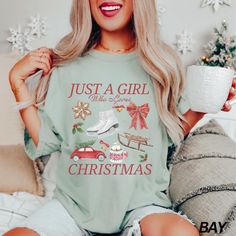 Motivational Clothing, Vintage Christmas Shirt, Holiday Shirt, Christmas Vintage, Color Charts, Holiday Shirts, Just A Girl