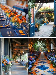 an assortment of colorful flowers and greenery in vases