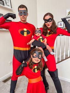 the family is dressed up in incredible costumes