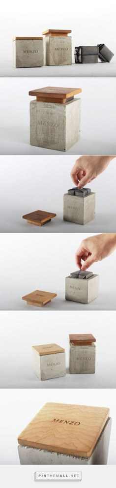 four different views of an open box with wood in it, and the bottom one is empty