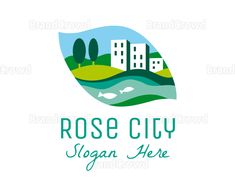 the logo for rose city, a small town located in an area that is surrounded by hills