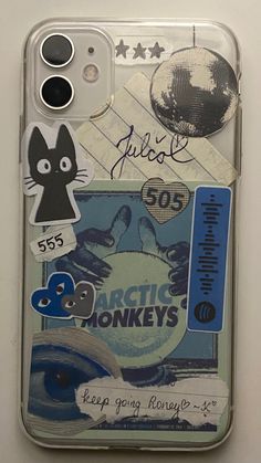 an iphone case with some stickers on it