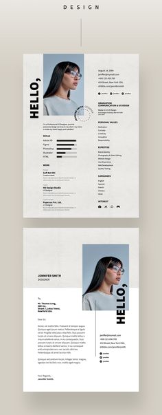 a clean and modern resume template with an image on the front, side and back