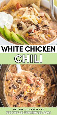 Your fall comfort food ideas must have this slow cooker chili! Creamy and full of black beans, ranch, and more, this white chicken chili is an easy crockpot meal you'll surely love. Save this soup recipe for dinner! White Chicken Chili With Black Beans, White Chicken Chili Gluten Free, Ranch Chili, White Bean Chicken Chili Slow Cooker, White Bean Chicken Chili Crockpot, Cream Cheese Rotel, White Chicken Chili Crockpot, White Chicken Chilli, Beans Recipe Crockpot