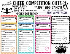 printable cheer competition gift list for kids