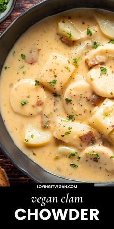 a bowl of vegan glam chowder with potatoes