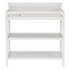 a white shelf with three shelves on each side and one shelf below the shelf is empty