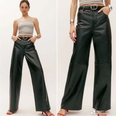 Reformation Veda Kennedy Wide Leg Leather Pant Black Designed to be fitted throughout with a wide leg Dry clean only New with tag As shown Wide leg US size 6 Wide Leg Leather Pant, Leather Pant, Black Design, Black Pants, Pant Jumpsuit, Wide Leg, Shoe Accessories, Pants For Women, Dry Clean