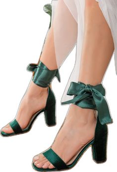 Green Wedding Heels, Green Bridal Shoes, Green Block Heels, Wedding Shoes Green, Bridal Shoes Green, Green Velvet Shoes, Wedding Sandals For Bride, Green High Heels, Velvet High Heels