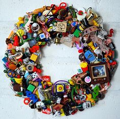 there is a wreath made out of many different items