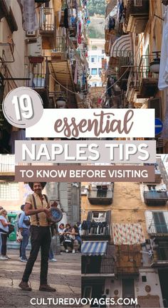 essential naples tips pin cover with images of balconies hung with sheets on street and performing street artist Moving To Naples Italy, 1 Day In Naples Italy, Naples In October, Things To Do In Napoli, Naples Hidden Gems, Day Trips From Naples Italy, Shopping In Naples Italy, Naples Instagram Spots, What To Do In Naples Italy