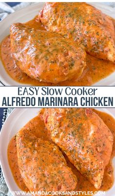 easy slow cooker alfredo marinara chicken is the best way to cook it in less than 30 minutes