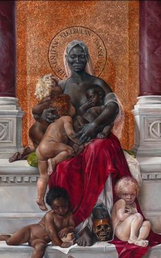 an image of a painting of the virgin and child jesus with other babies in front of it