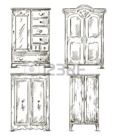 sketches of wardrobes and armoires in different positions stock photo image of furniture