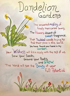 a drawing of dandelion plants with the words written below it in different languages