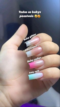 #alongamentounhas #baby color #gliter Baby Glitter, Business Nails, Nails Designer, Baby Color, Beauty Hacks Nails, Nail Salon Design, Nail Techniques, Polygel Nails