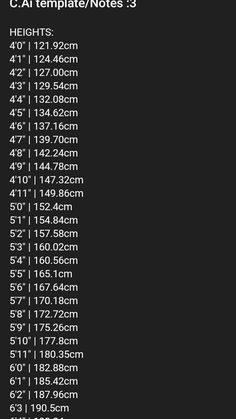 the height chart for an airplane is shown in black and white, as well as measurements