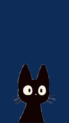 a black cat with big eyes on a blue background