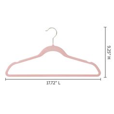 a pink plastic hanger with measurements