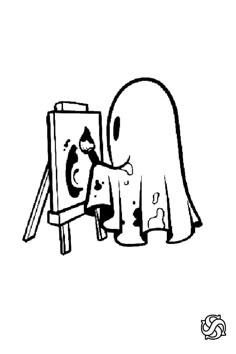 a drawing of a ghost painting on an easel