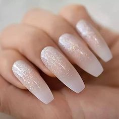 Get the Glitzy Look How to Achieve White Sparkle Ombre Nails in Just a Natural Nail Tips, Natural Fake Nails, Rounded Acrylic Nails, Natural Ombre, Glitter Nails Acrylic, Pink Gel Nails, White Glitter Nails, Nail Type, Party Nails