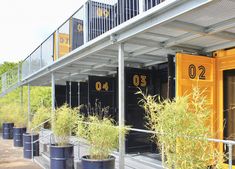 several yellow and black train cars parked next to each other