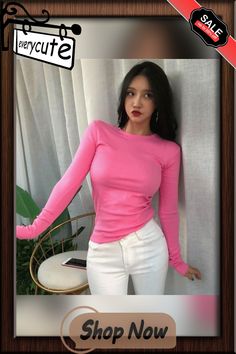 Female T-shirt Knitted Top White Shirt Strap Poleras Mujer De Moda Summer Polera Blanca Hot Casual Korean Style Women Pink Fitted Long Sleeve Top, Trendy Solid Color Crew Neck Blouse, Fine Knit Stretch T-shirt For Spring, Trendy Crew Neck Solid Color Knit Top, Trendy Solid Color Crew Neck Knit Top, Pink Fitted Top For Fall, Trendy Crew Neck Knit Top In Solid Color, Pink Crew Neck Top, Trendy Pink Long Sleeve Top