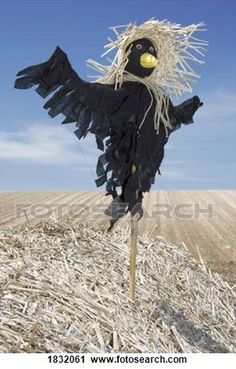 a scarecrow standing on top of a pile of hay