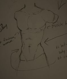 a drawing of a man's back and torso, with instructions for how to draw it