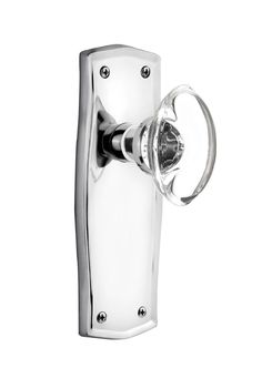 a chrome door handle on a white background