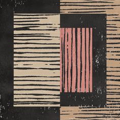 an abstract painting with black, beige and pink stripes