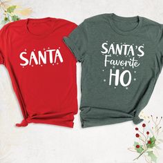 "Santa T-Shirt, Santa's Favorite Ho Shirt, Couples Christmas Shirt, Christmas Family Shirt, Funny Christmas Shirt, Matching Christmas T-Shirt Hello, Thanks for your support. Your gladness comes first and all work is done with LOVE in here. Always keep your support please:)    Santa And Santa's Favorite Ho shirts are branded Bella+Canvas.   Santa And Santa's Favorite Ho Shirt Contents: - Solid colors: %100 Cotton. - Heather colors: %52 Cotton + %48 Polyester * This ultra-soft graphic tee is made Santas Favorite Ho, Christmas Family Shirt, Funny Matching, Couples Christmas, Matching Christmas Shirts, Couple Christmas, Cute Christmas Shirts, Santa Shirts, Family Tees