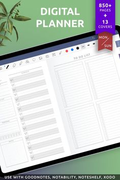 the digital planner is open and ready to be used on an ipad, tablet or phone