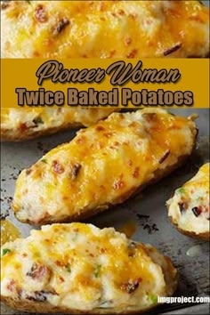 baked potatoes with cheese and other toppings on them