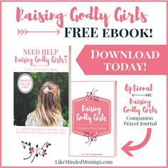 the raising godly girls book with text overlay and an arrow pointing to it